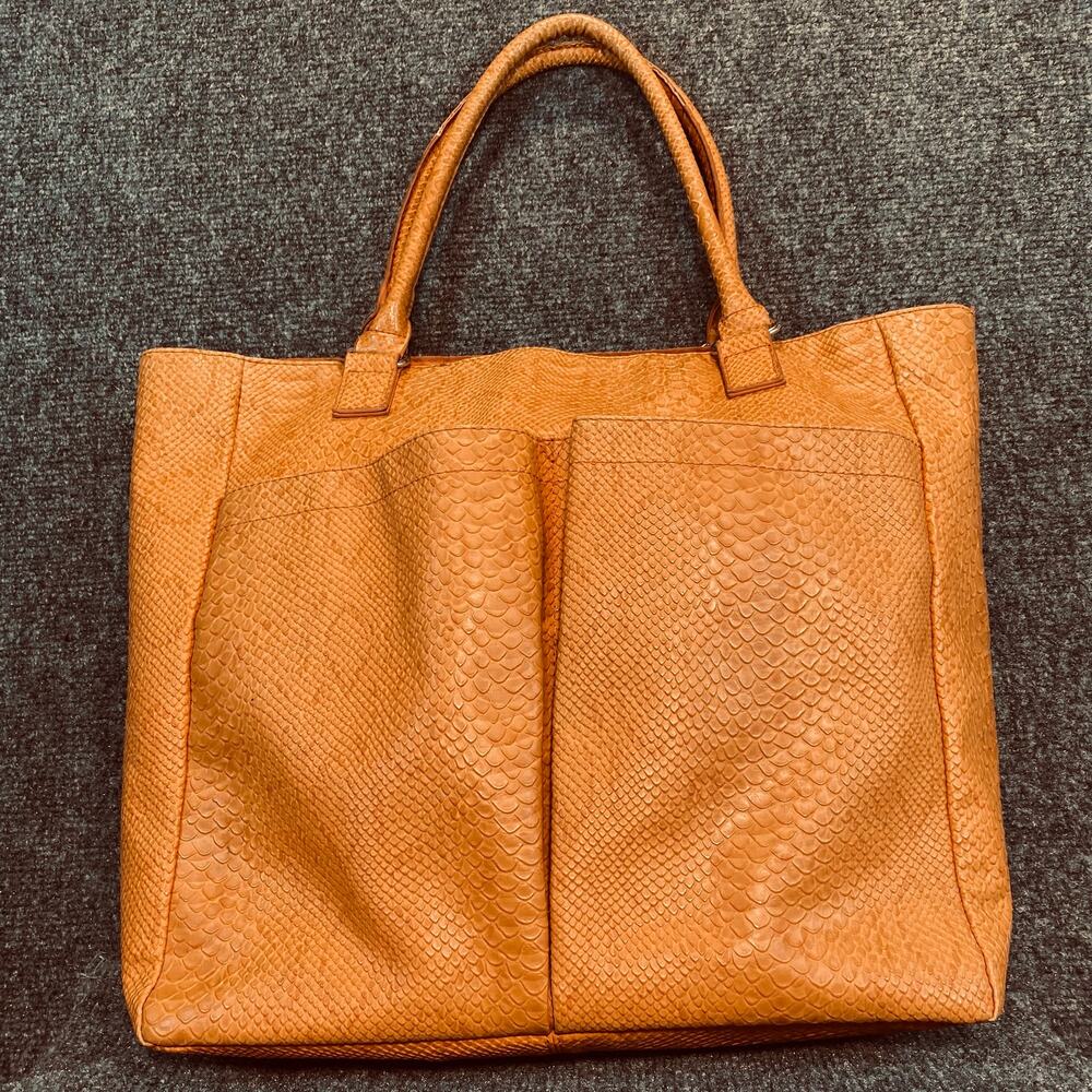 Neiman Marcus Orange Faux Snakeskin Leather Tote Bag Purse